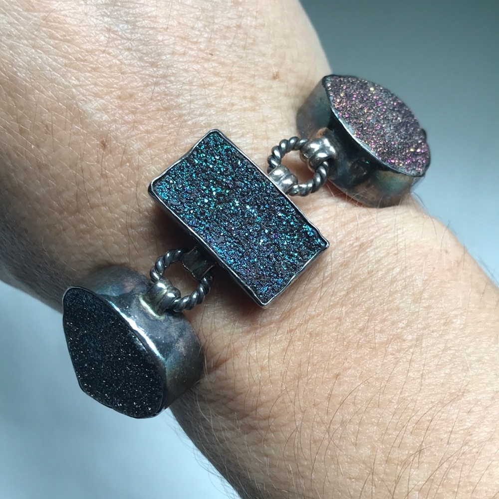 925 sterling silver titanium druzy quartz bracelet